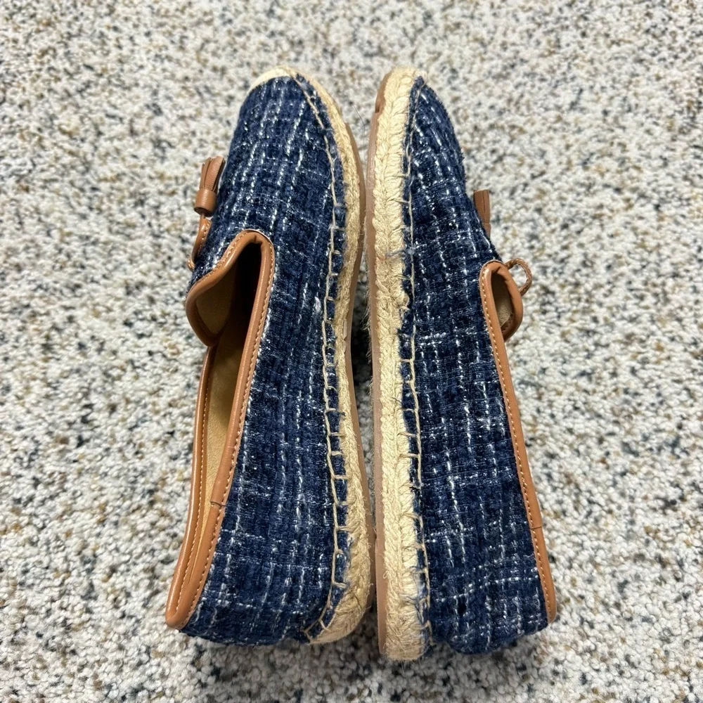 Talbots Izzy Tassel Espadrilles Boucle Womens 6.5 Blue Tan Brown Shoes Preppy